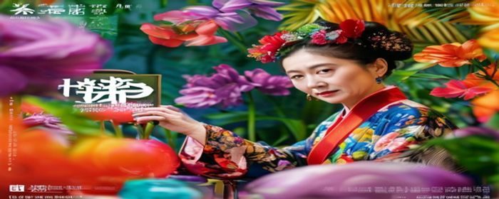 色花堂直播预告封面，首席花艺导师林沁妍在专业花艺工作室内准备直播教学，背景花材丰富多彩